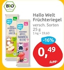 Früchteriegel von Hallo Welt für 0,49 € bei budni im Angebot Früchteriegel von Hallo Welt im aktuellen budni Prospekt