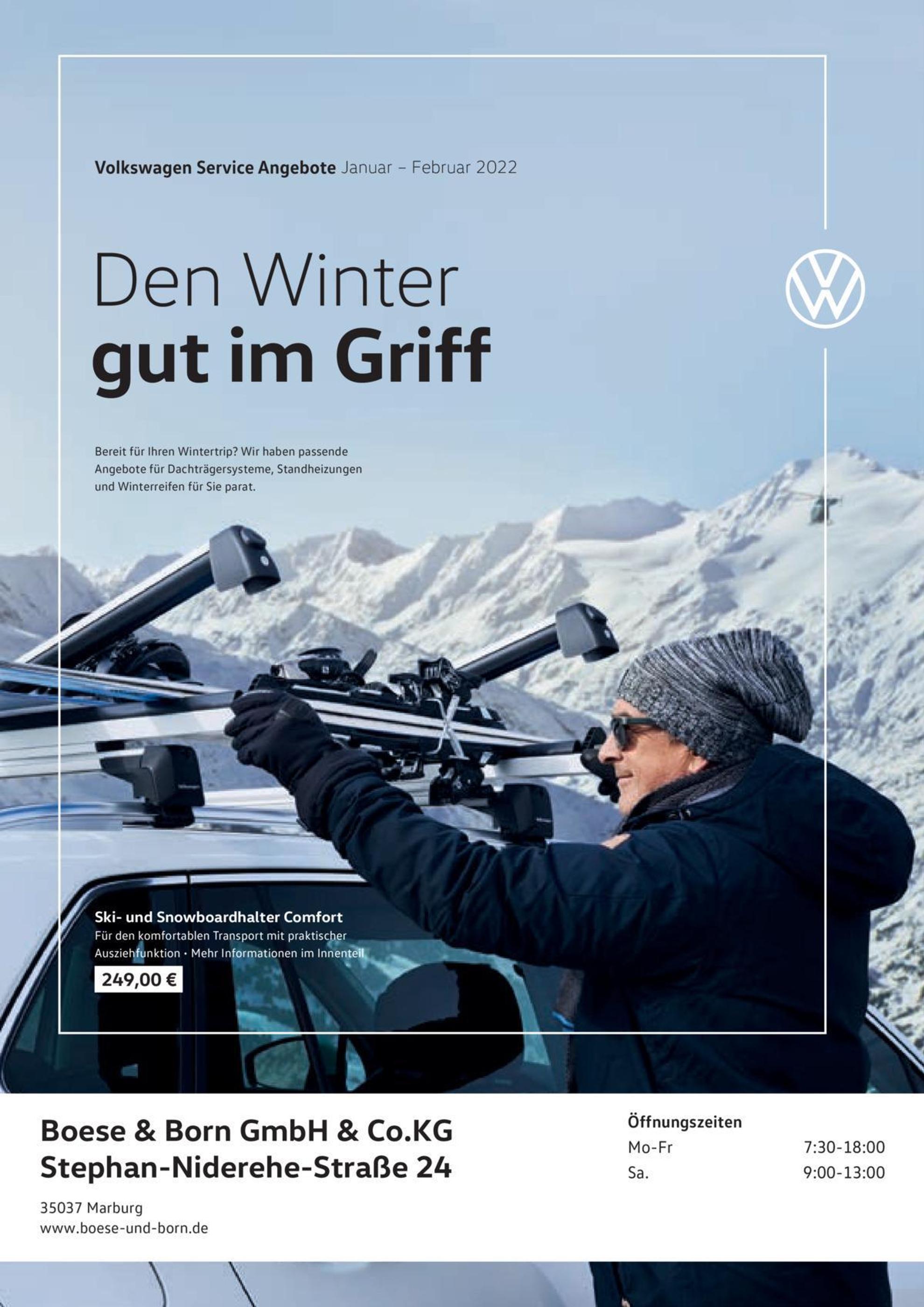 Volkswagen Prospekt für Marburg mit 1 Seite Volkswagen Prospekt für Marburg: "Den Winter gut im Griff", 1 Seite, 01.01.2022 - 28.02.2022