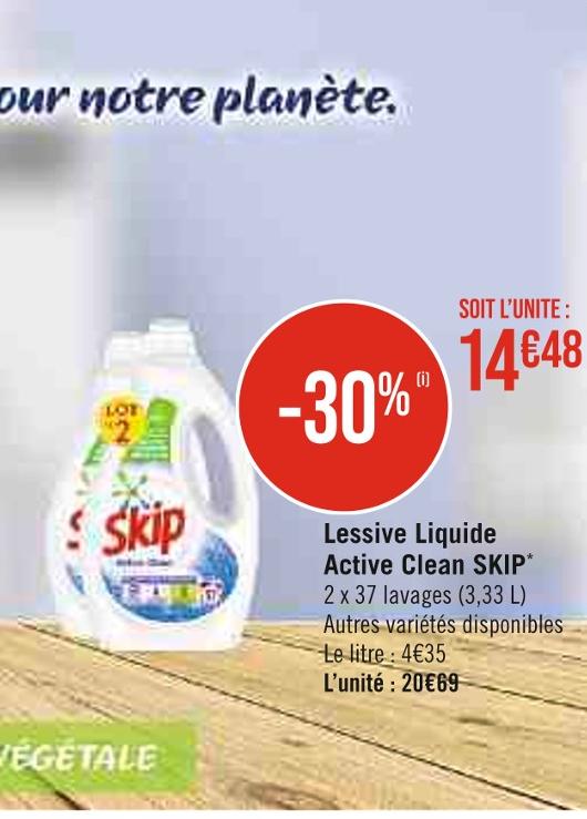 SKIP Active Clean lessive liquide 58 lavages 4,06l pas cher 