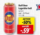 Duff Beer Lagerbier hell für 0,59 € bei Lidl im Angebot Duff Beer Lagerbier hell im aktuellen Lidl Prospekt