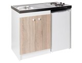 Promo Cuisinette électrique blanche porte couleur chêne (évier, 2 feux et réfrigérateur) - H.910 x L.1200 x P.600 mm à 329,00 € dans le catalogue Brico Dépôt à Frontenex