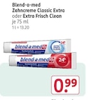 Zahncreme Classic Extra oder Extra Frisch Clean von Blend-a-med für 0,99 € bei Rossmann im Angebot Zahncreme Classic Extra oder Extra Frisch Clean von Blend-a-med im aktuellen Rossmann Prospekt