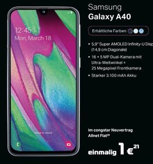 Galaxy A40 bei A-Team Mobilfunk-Concept GmbH in Bergisch Gladbach Galaxy A40 im Angebot bei A-Team Mobilfunk-Concept GmbH Bergisch Gladbach für 1,00 €