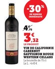 Vin de Californie Cabernet Sauvignon Rouge - Western Cellars - Super U à Saint-Amand-Montrond Vin de Californie Cabernet Sauvignon Rouge - Western Cellars en promo chez Super U Saint-Amand-Montrond à 3,32 €