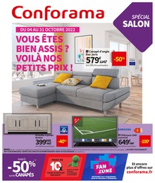 Catalogue Conforama à Sallanches, avec 1 page Prospectus Conforama à Sallanches, "Vous êtes bien assis ? Voilà nos petits prix !", 1 page, 04/10/2022 - 31/10/2022