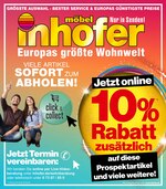 Möbel Inhofer Prospekt für Stuttgart mit 10 Seiten Möbel Inhofer Prospekt für Stuttgart: "Jetzt online 10% Rabatt zusätzlich auf diese Prospektartikel und viele weitere!", 10 Seiten, 14.01.2021 - 28.01.2021