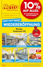 Netto Marken-Discount Prospekt für Rhede mit 4 Seiten Netto Marken-Discount Prospekt für Rhede: "Wiedereröffnung - 10% auf ALLES", 4 Seiten, 19.08.2025 - 23.08.2025