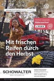 Aktueller Volkswagen Werkstatt & Auto Prospekt in Freising und Umgebung, "Mit frischen Reifen durch den Herbst" mit 1 Seite, 01.09.2024 - 30.11.2024