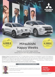 Mitsubishi Prospekt für Pfaffenhofen mit 1 Seite Mitsubishi Prospekt für Pfaffenhofen: "Mitsubishi Happy Weeks", 1 Seite, 16.03.2026 - 12.04.2026