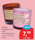 Duftkerze im Glas mit Holzdocht von Pro Nature im aktuellen budni Prospekt für 7,99 €