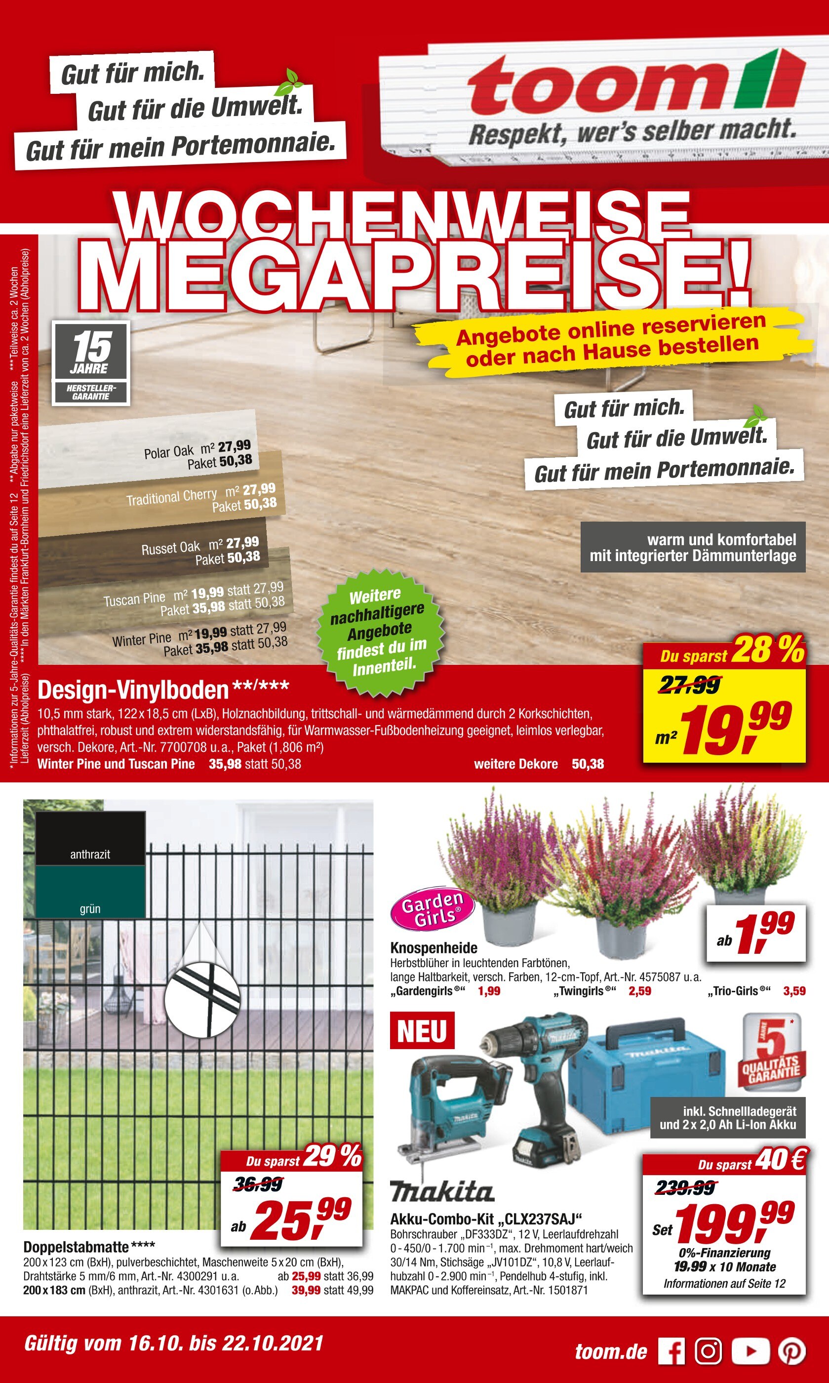 toom Baumarkt Prospekt für Bielefeld mit 20 Seiten toom Baumarkt Prospekt für Bielefeld: "WOCHENWEISE MEGAPREISE!", 20 Seiten, 16.10.2021 - 22.10.2021