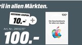 Apple Gift Card + Coupon dazu! für 100,00 € bei MediaMarkt Saturn im Angebot Apple Gift Card + Coupon dazu! im aktuellen MediaMarkt Saturn Prospekt