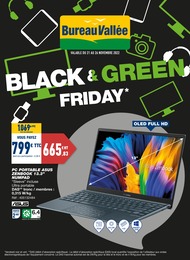 Catalogue Bureau Vallée avec 6 pages de promos Prospectus Bureau Vallée, "Black & Green Friday", pages, 21/11/2022 - 26/11/2022