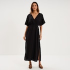 Robe longue col cache-coeur noir femme en promo chez La Halle Robe longue col cache-coeur noir femme dans le catalogue La Halle