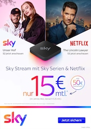 Sky Prospekt "Sky Stream mit Sky Serien & Netflix", 4 Seiten, 15.10.2024 - 15.10.2024 Aktueller Sky Prospekt, "Sky Stream mit Sky Serien & Netflix", mit Angeboten der Woche, gültig von 15.10.2024 bis 15.10.2024