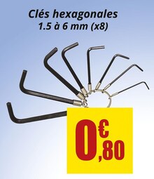 Clés hexagonales - Carter-Cash à Reims Clés hexagonales en promo chez Carter-Cash Reims à 0,80 €
