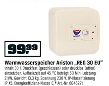 Warmwasserspeicher Ariston „REG 30 EU“ bei OBI in Böblingen Warmwasserspeicher Ariston „REG 30 EU“ im Angebot bei OBI Böblingen für 99,99 €