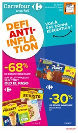 Catalogue Carrefour Market avec 14 pages de promos Prospectus Carrefour Market, "Défi anti-inflation", pages, 17/01/2023 - 29/01/2023