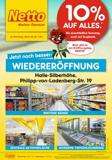 Netto Marken-Discount Prospekt "Wiedereröffnung - 10% AUF ALLES." mit  Seiten (Halle (Saale))