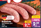 Aktuelle Bratwurst Angebote bei Netto Marken-Discount in Osnabrück Aktuelles Bratwürste vom Schwein, grob Angebot bei Netto Marken-Discount in Osnabrück ab 2,29 €