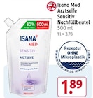 Arztseife Sensitiv oder Nachfüllbeutel Angebote von Isana Med bei Rossmann Hildesheim für 1,89 €