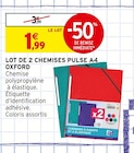 Lot de 2 chemises Pulse A4 - OXFORD en promo chez Intermarché Lot de 2 chemises Pulse A4 - OXFORD dans le catalogue Intermarché