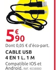 Cable USB 4 en 1 - Mr.Bricolage à Carpentras Cable USB 4 en 1 en promo chez Mr.Bricolage Carpentras à 5,90 €