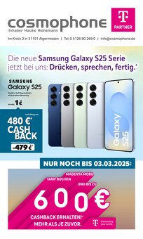 Smartphone im cosmophone Prospekt "Die neue Samsung Galaxy S25 Serie jetzt bei uns: Drücken, sprechen, fertig." mit 8 Seiten (Hildesheim)