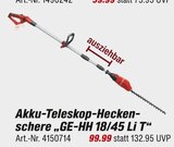 Akku-Teleskop-Heckenschere GE-HH 18/45 Li T im Angebot bei toom Baumarkt in Seevetal Akku-Teleskop-Heckenschere GE-HH 18/45 Li T Angebote bei toom Baumarkt Seevetal für 99,99 €