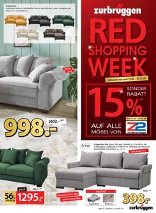 Couch im aktuellen ZurbrĂĽggen Prospekt (Bottrop) Couch im ZurbrĂĽggen Prospekt "RED SHOPPING WEEK" mit 20 Seiten (Bottrop)