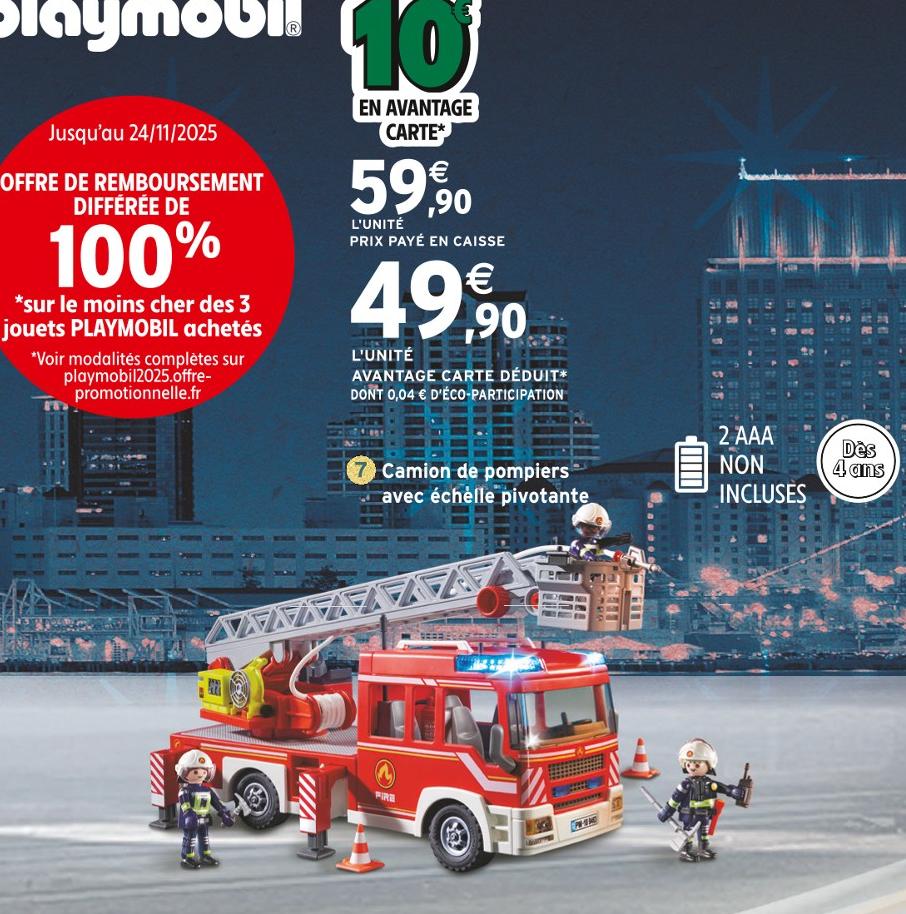 Camion de pompiers avec échelle pivotante en promo chez Intermarché Hyper Nancy à 49,90 €