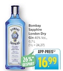 Bombay Sapphire London Dry Gin Angebote von Bombay Sapphire bei EDEKA Esslingen für 16,99 €