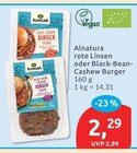 Rote Linsen oder Black-Bean-Cashew Burger bei budni im Prospekt "" für 2,29 €