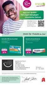 mea - meine apotheke Apotheken Prospekt der aktuellen Woche mit 4 Seiten, gültig von 01.06.2026 bis 30.06.2026, in Achern und Umgebung Aktueller mea - meine apotheke Apotheken Prospekt in Achern und Umgebung, "Unsere Juni-Angebote" mit 4 Seiten, 01.06.2026 - 30.06.2026