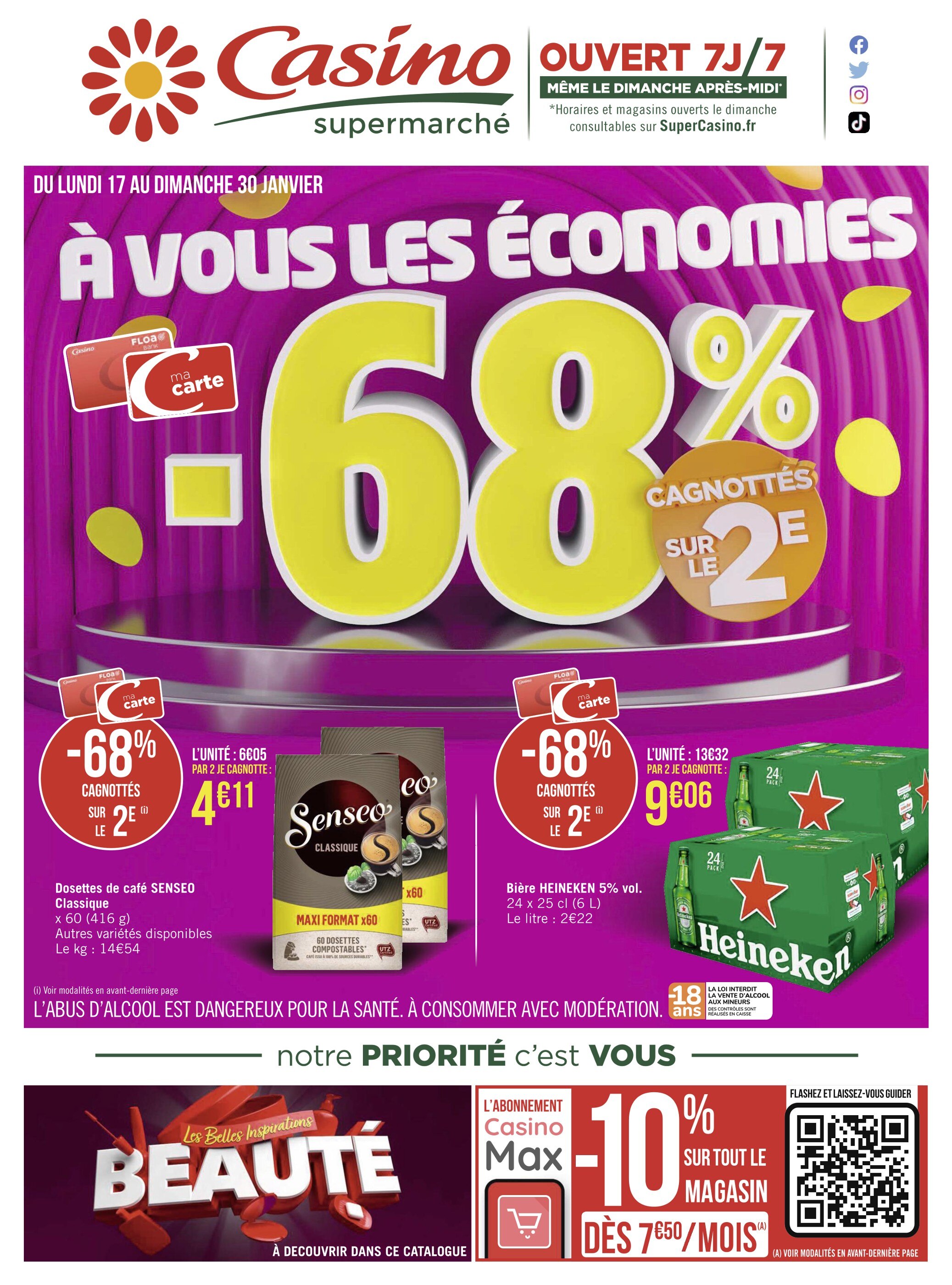 Catalogue Casino Supermarchés à Épinal, avec 74 pages Prospectus Casino Supermarchés à Épinal, "À vous les économies", 74 pages, 17/01/2022 - 30/01/2022