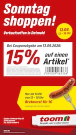 toom Baumarkt Detmold Prospekt der aktuellen Woche, gültig von 13.09.2026 bis 13.09.2026 Aktueller toom Baumarkt Detmold Prospekt "Sonntag shoppen!" mit 1 Seite