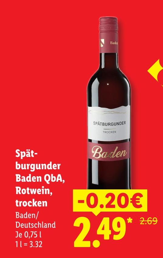 Spätburgunder Baden QbA, Rotwein, trocken