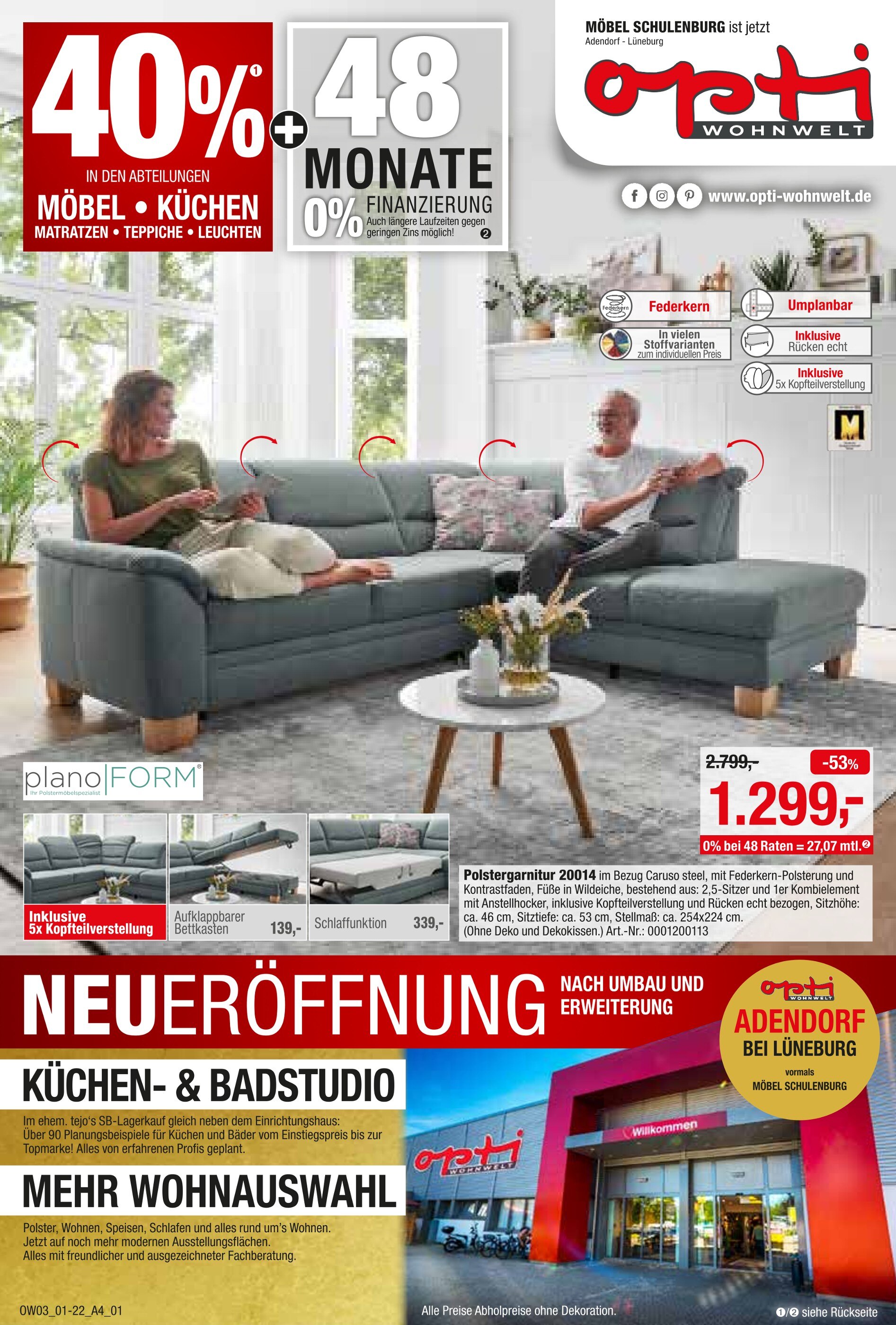Opti-Wohnwelt Prospekt für Wittorf mit 20 Seiten Opti-Wohnwelt Prospekt für Wittorf: "EINE ZEIT ZU SPAREN! - WSV", 20 Seiten, 21.01.2022 - 12.02.2022