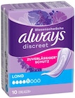 Discreet Inkontinenz-Einlagen Long von Always für 2,99 € bei REWE im Angebot Discreet Inkontinenz-Einlagen Long von Always im aktuellen REWE Prospekt
