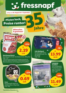Felix Katzenfutter im aktuellen Fressnapf Prospekt (Münster) Felix Katzenfutter im Fressnapf Prospekt "Pfoten hoch, Preise runter!" mit 20 Seiten (Münster)
