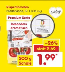 Rispentomaten bei Netto Marken-Discount in Rheda-Wiedenbrück Rispentomaten im Angebot bei Netto Marken-Discount Rheda-Wiedenbrück für 1,99 €