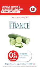 Catalogue Supermarchés Super U en cours à La Verrie et alentours, "CHAQUE SEMAINE, 4 FRUITS ET LÉGUMES À PRIX COÛTANT", 1 page, 14/08/2025 - 16/08/2025
