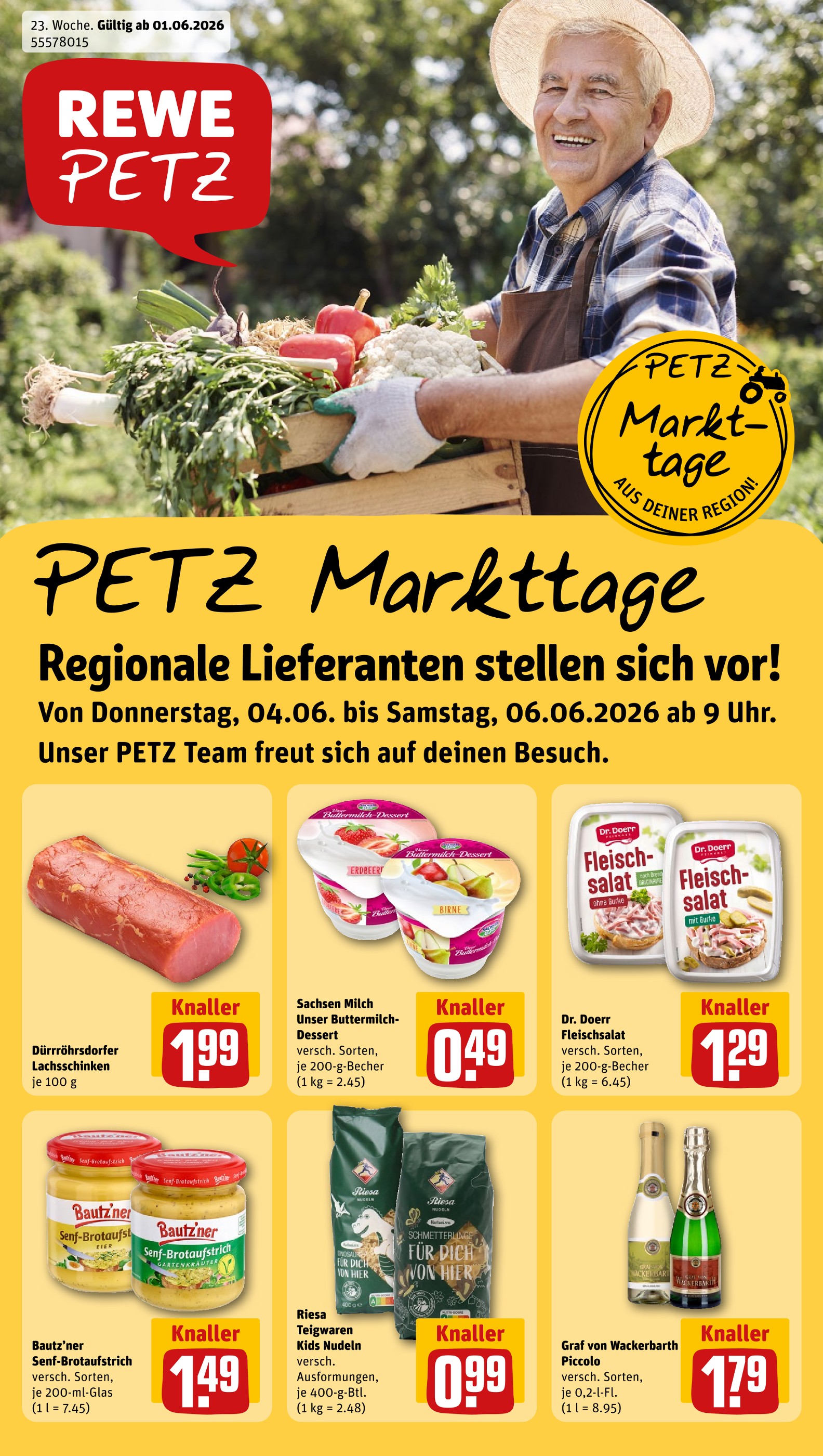 REWE Prospekt "Dein Markt", 34 Seiten, 01.06.2026 - 01.06.2026 Aktueller REWE Prospekt, "Dein Markt", mit Angeboten der Woche, gültig von 01.06.2026 bis 01.06.2026