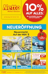 Netto Marken-Discount Prospekt für Neuenmarkt mit 6} Seiten Netto Marken-Discount Prospekt für Neuenmarkt: "Neueröffnung - 10% auf ALLES", 6 Seiten, 04.11.2025 - 08.11.2025