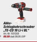 Akku-Schlagbohrschrauber „TE-CD 18 Li-i BL“ Angebote von Einhell bei toom Baumarkt Göttingen für 89,99 €