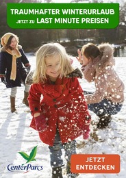 Reise Prospekt von Center Parcs Karlsruhe Center Parcs Prospekt: "TRAUMHAFTER WINTERURLAUB JETZT ZU LAST-MINUTE-PREISEN", 1 Seite, 30.11.2022 - 07.12.2022
