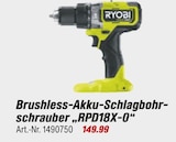 Brushless-Akku-Schlagbohrschrauber im Angebot bei toom Baumarkt in Bad Oeynhausen Brushless-Akku-Schlagbohrschrauber Angebote von RYOBI bei toom Baumarkt Bad Oeynhausen für 149,99 €