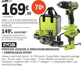 Promo Perceuse-visseuse à percussion brushless + compresseur offert à 169,99 € dans le catalogue E.Leclerc à Montataire