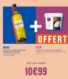A.O.P. LA CLAPE BLANC + BURRATA - Monoprix à Colombes A.O.P. LA CLAPE BLANC + BURRATA en promo chez Monoprix Colombes à 10,99 €