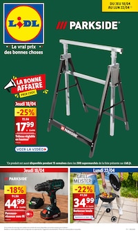 Prospectus Lidl de la semaine "Parkside" avec 1 pages, valide du 18/04/2024 au 22/04/2024 pour Thouars et alentours